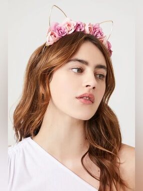 Forever 21 Pink Floral Cat Ear Headband